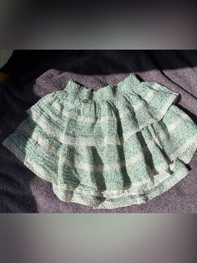 Aerie Green Floral Tiered Smocked Skirt with Lace Trim